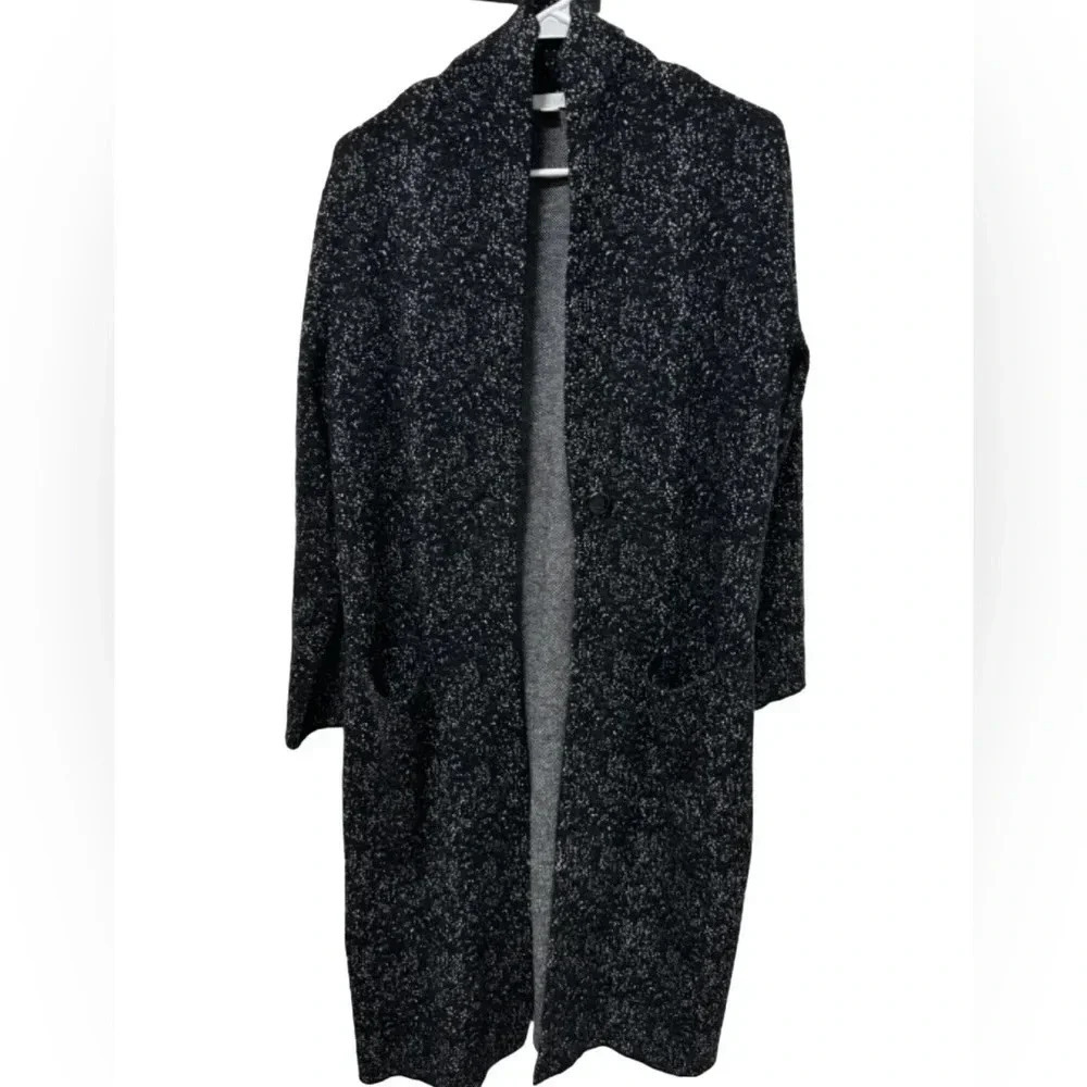 J. Jill Long‎ Duster Sweater Cardigan Sz S EUC Pockets Single Button Wool Black